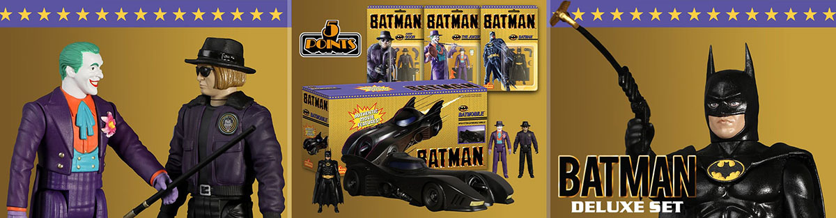 Batman 89 Mezco 5 Points Action Figures and Batmobile Deluxe Set