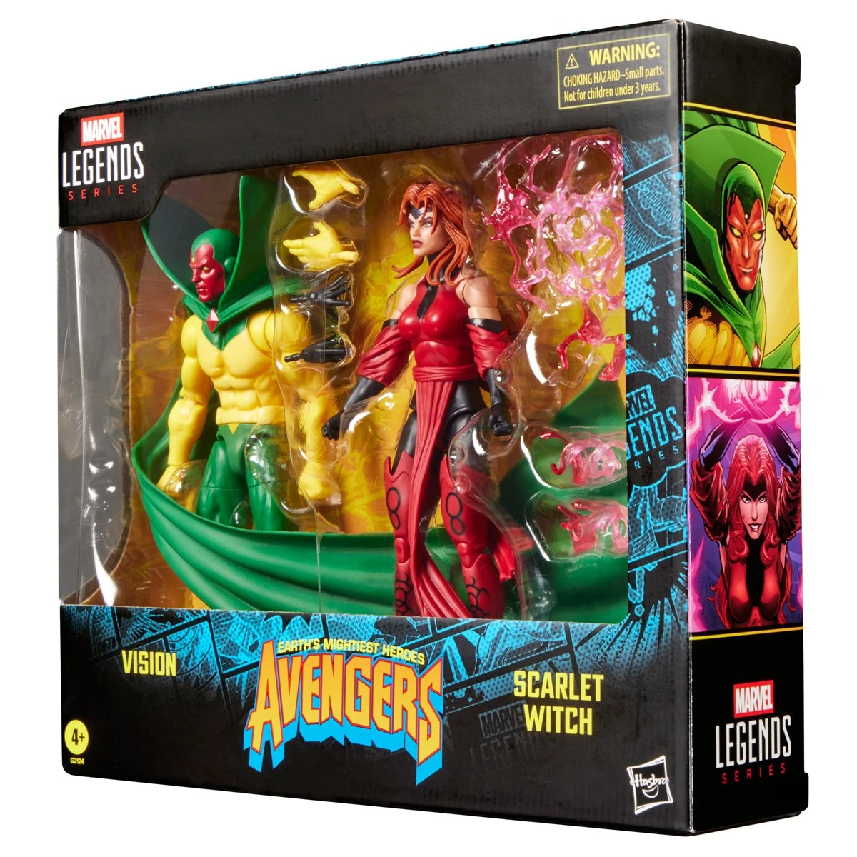 Angled view of the Marvel Legends Vision and Scarlet Witch two-pack packaging.