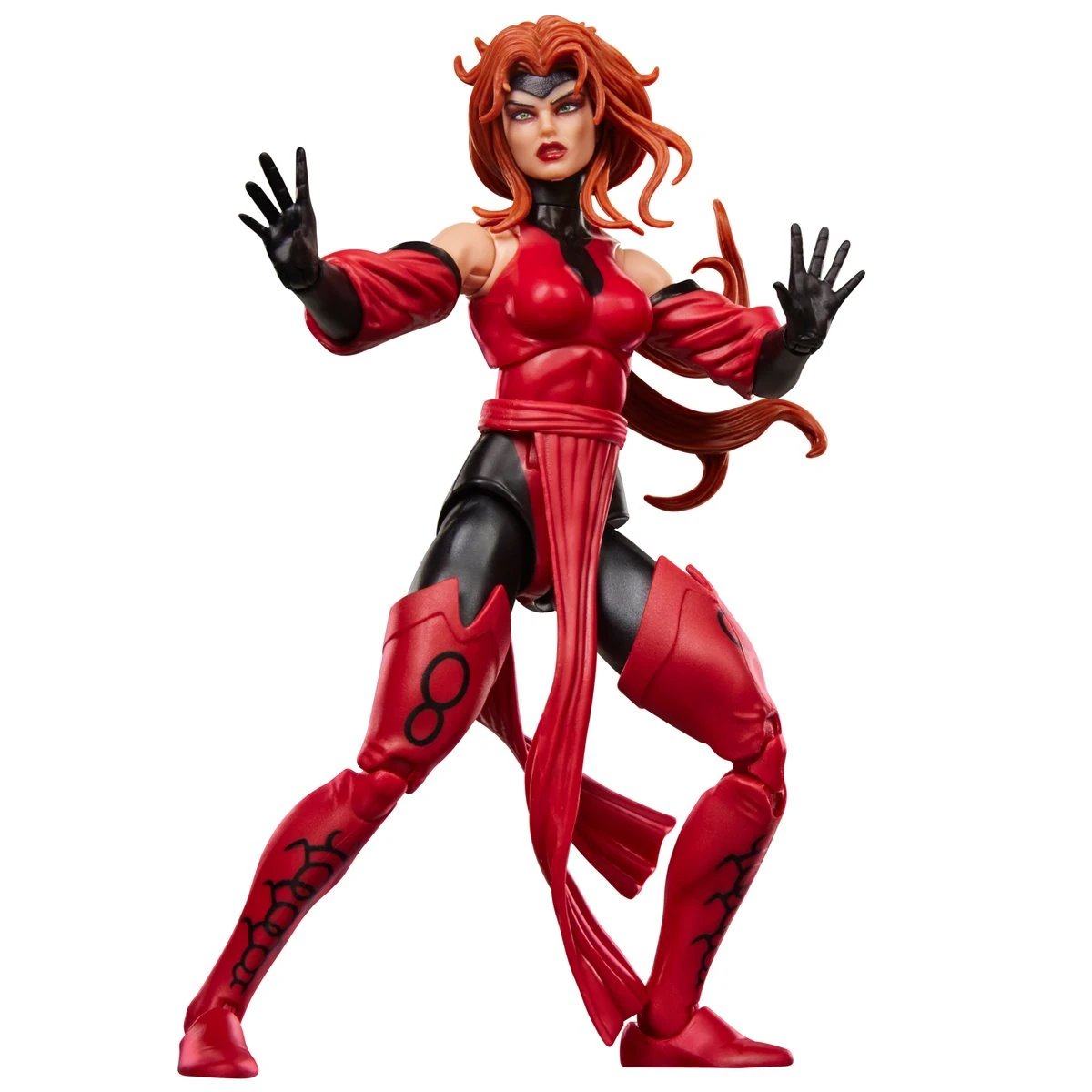 Marvel Legends Scarlet Witch action figure in a combat-ready stance.