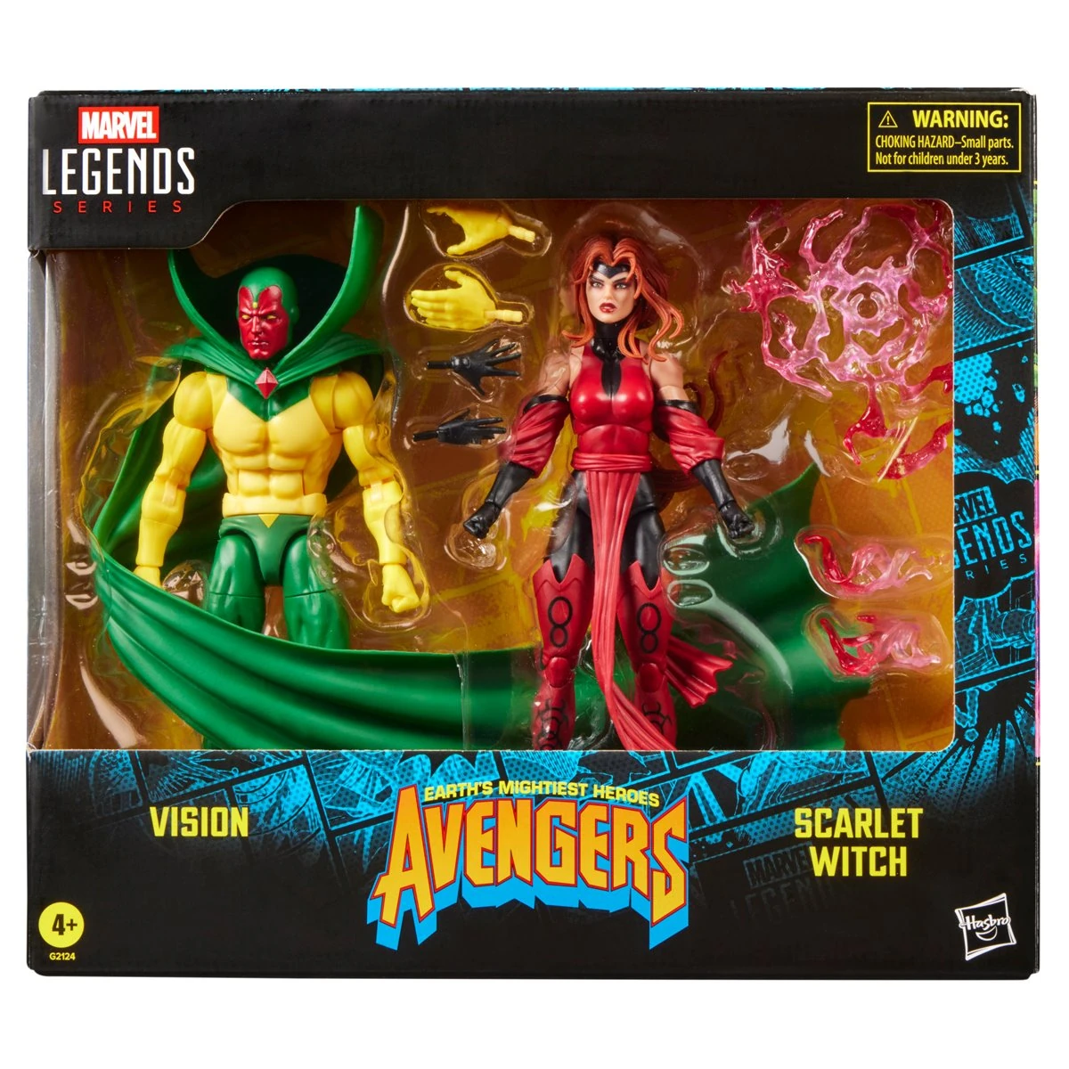 Front of the Marvel Legends Vision and Scarlet Witch Avengers: The Crossing action figure box.
