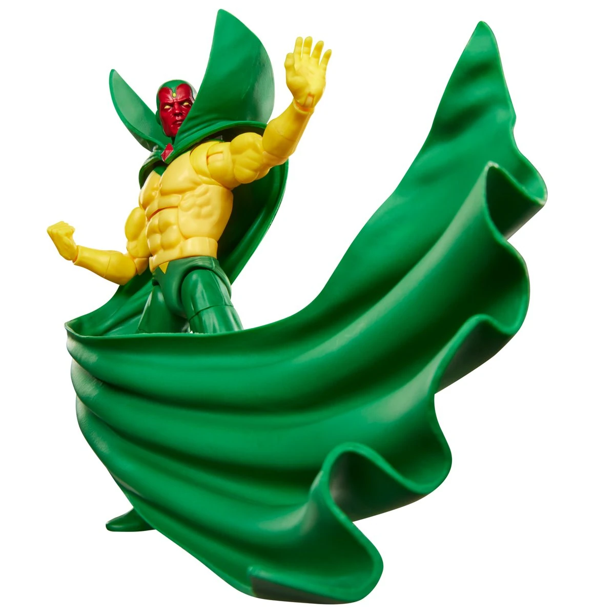 Marvel Legends Vision action figure in a flying pose with display effect.