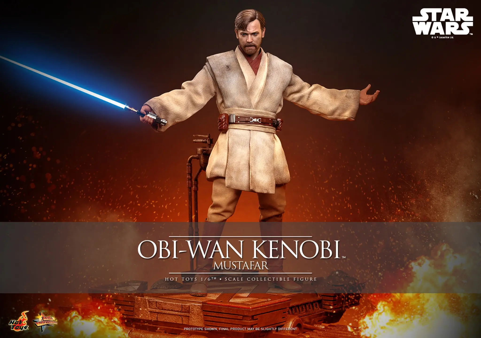 Hot Toys Obi-Wan Kenobi Mustafar sixth-scale figure with blue lightsaber