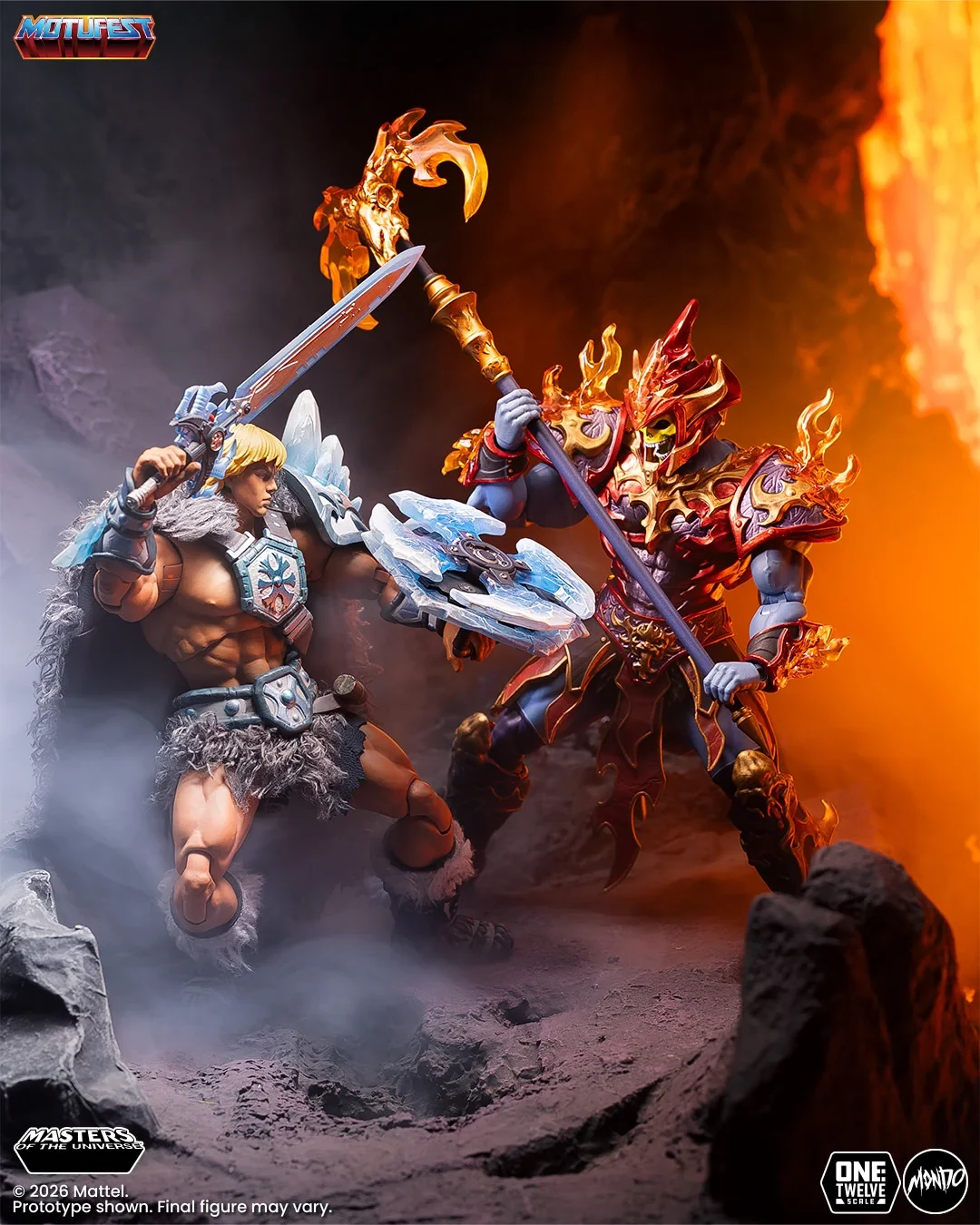 Mondo Masters of the Universe Ice Armor He-Man and Fire Armor Skeletor 1:12 action figures