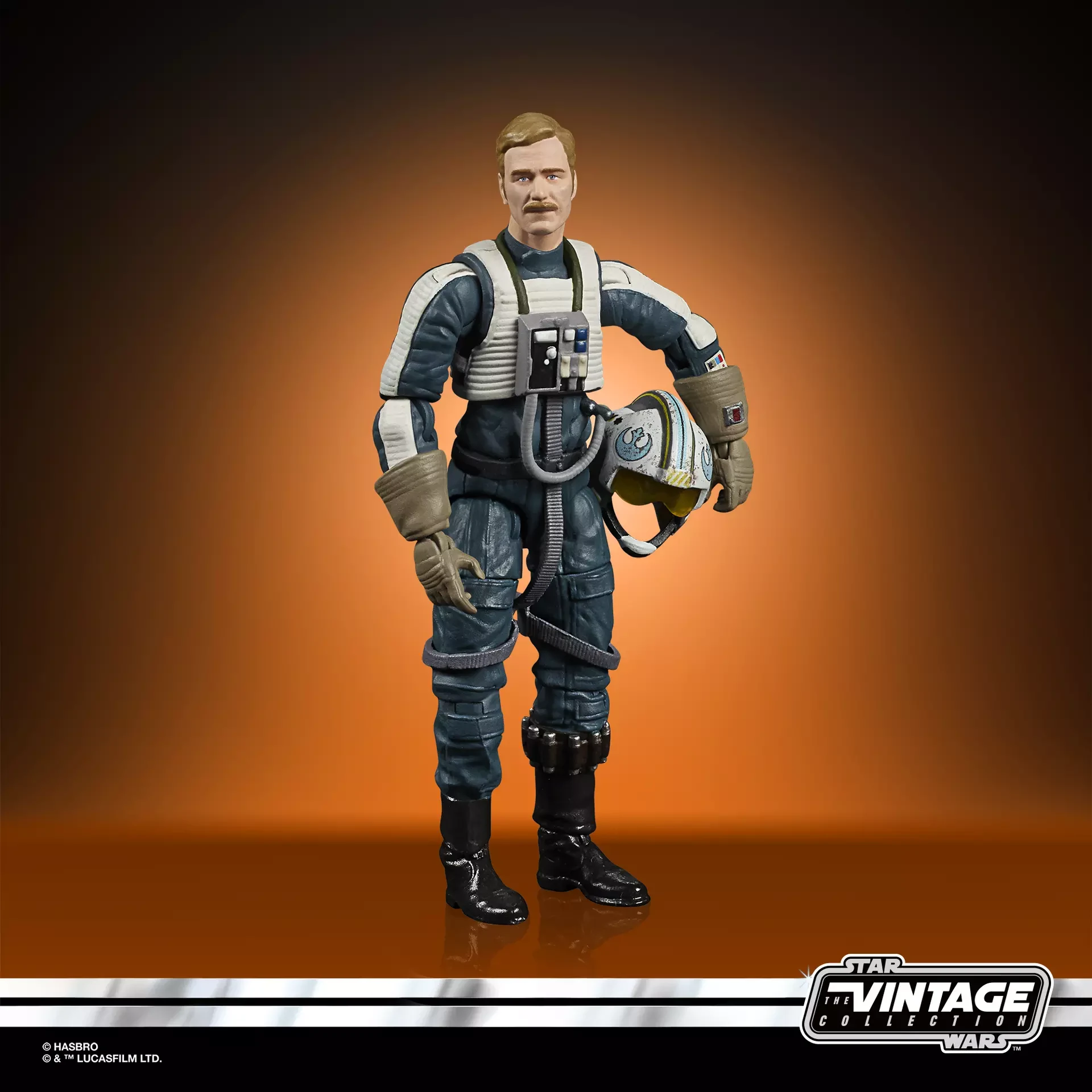 Antoc Merrick action figure in a blue-gray Rebel flight suit holding his pilot helmet