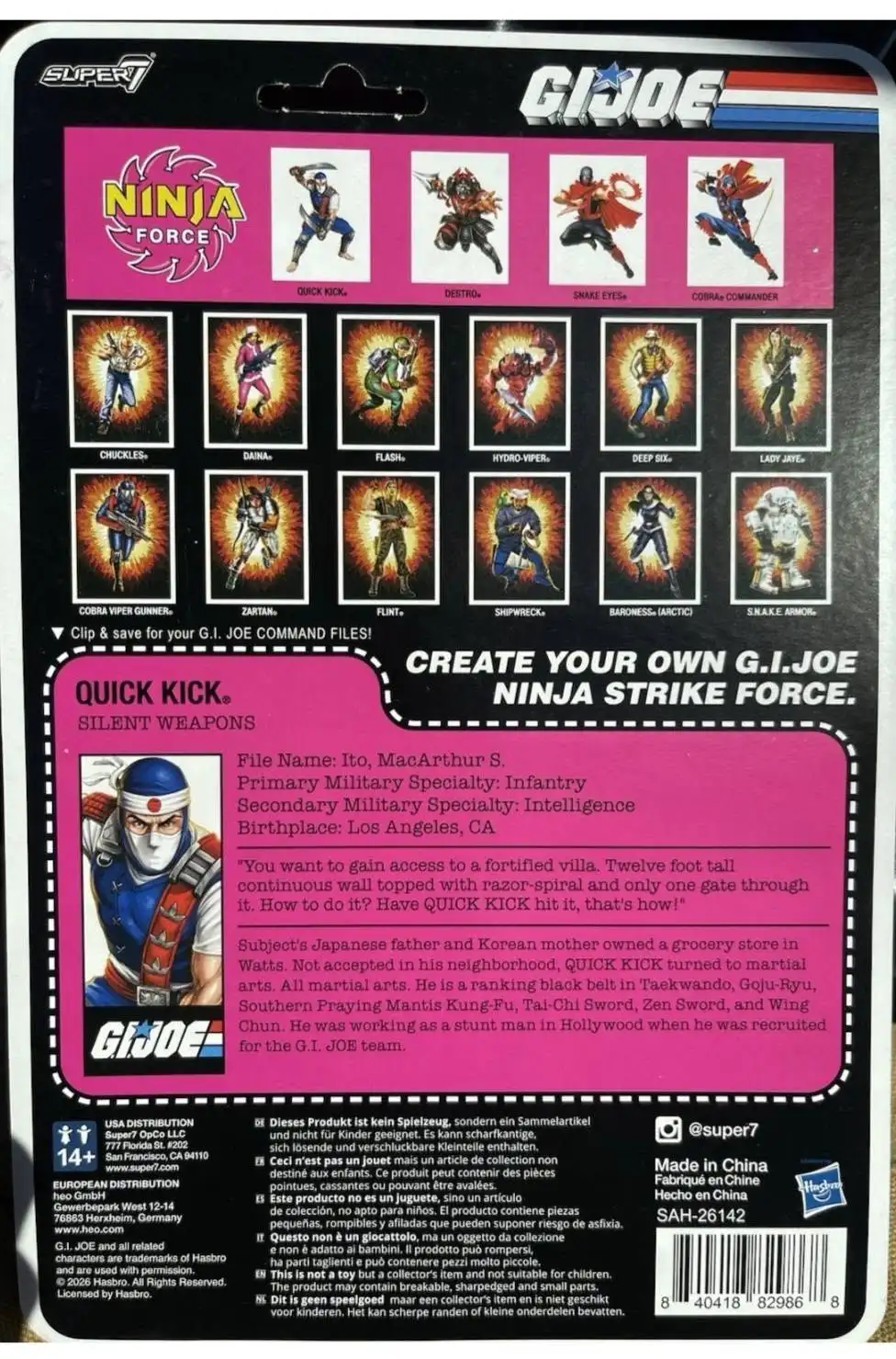 Super7 G.I. Joe ReAction+ Quick Kick card back showing Wave 10 figures